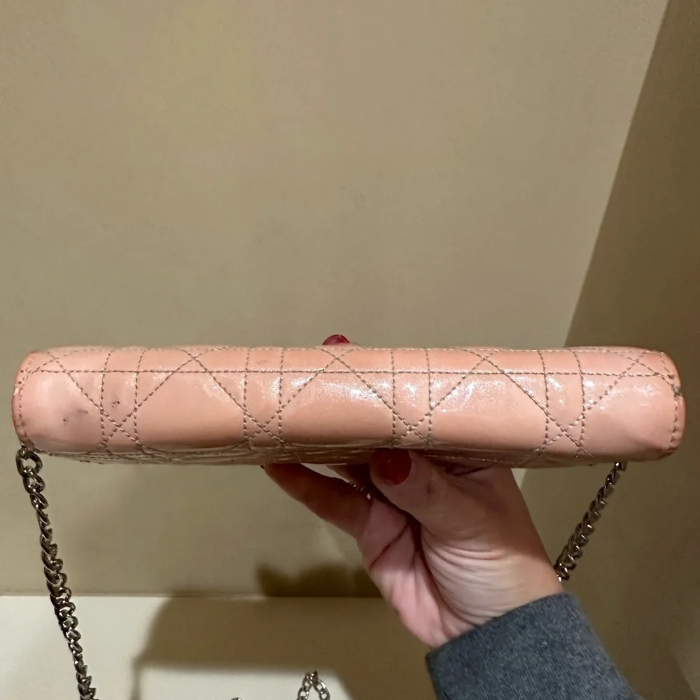 Dior Light Pink Lambskin Cannage Wallet on Chain